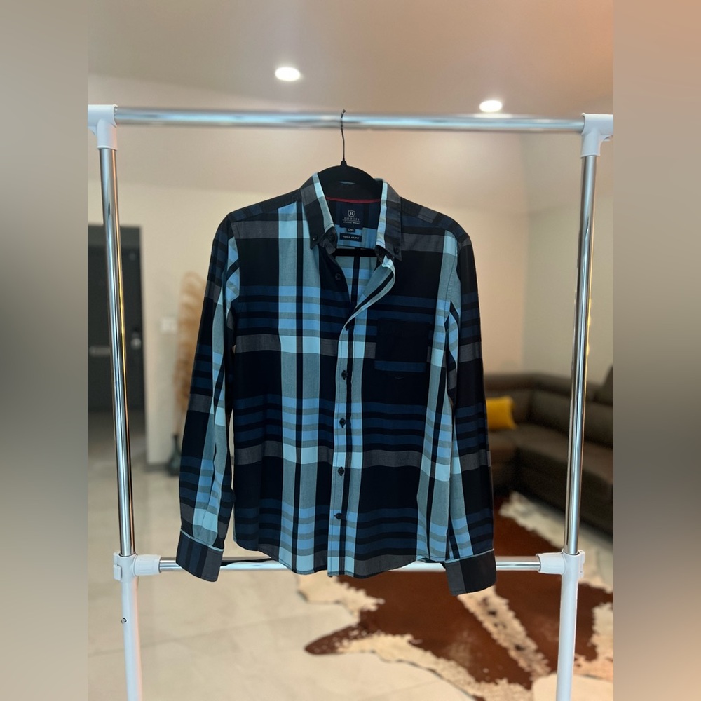Bobois classic wear regular fit checkered cotton black blue shirt Sz S